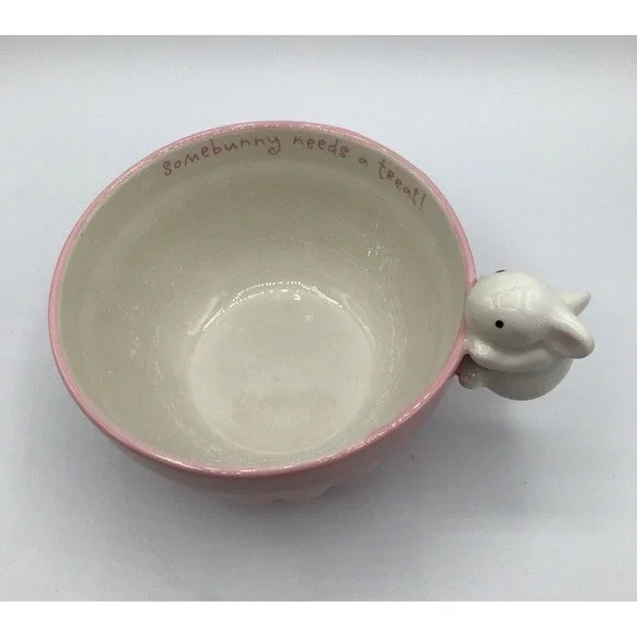 Hallmark Ceramic Easter Bunny Candy Dish-Pink Somebunny Needs a Treat! Bowl EUC - Picture 2 of 5